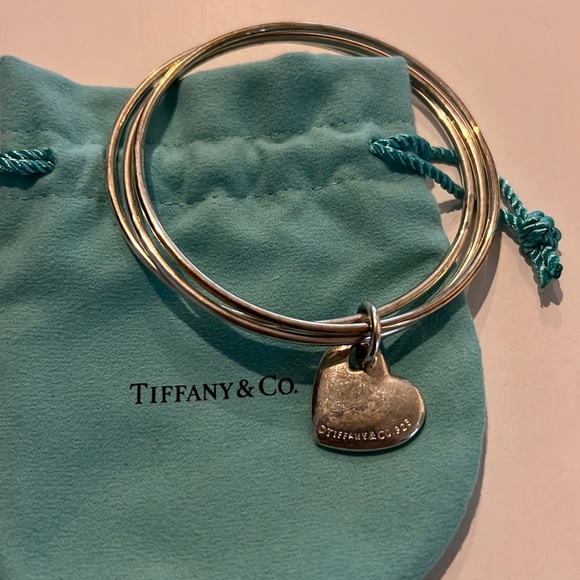 Tiffany & Co. Three Bangle Heart Charm Set